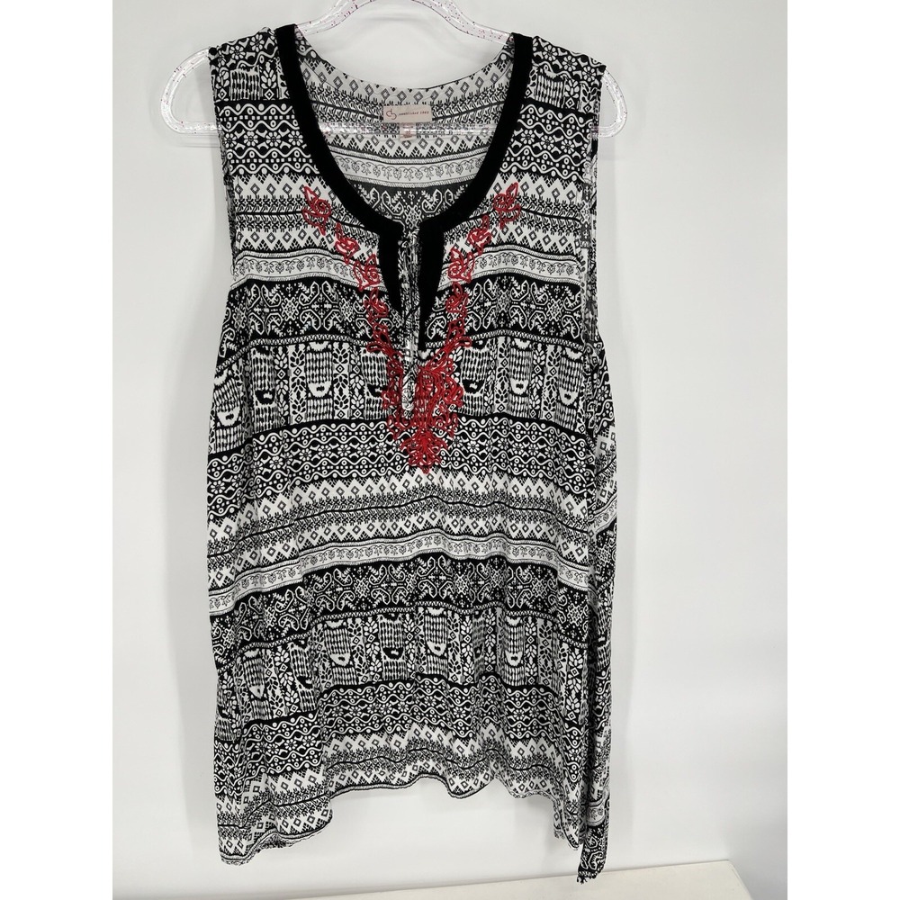 CB Women Black Sleeveless Blouse Sz‎ 3X Peasant Embroidered